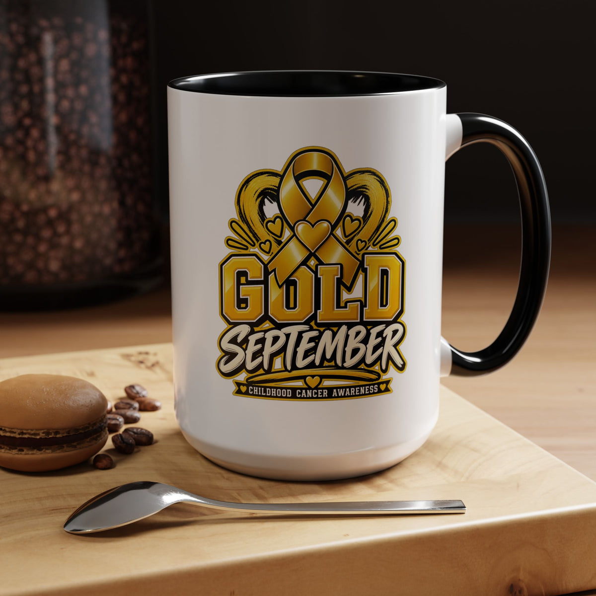Gold September Coffee Mug — Childhood Cancer Awareness Accent Mug (11/15oz)
