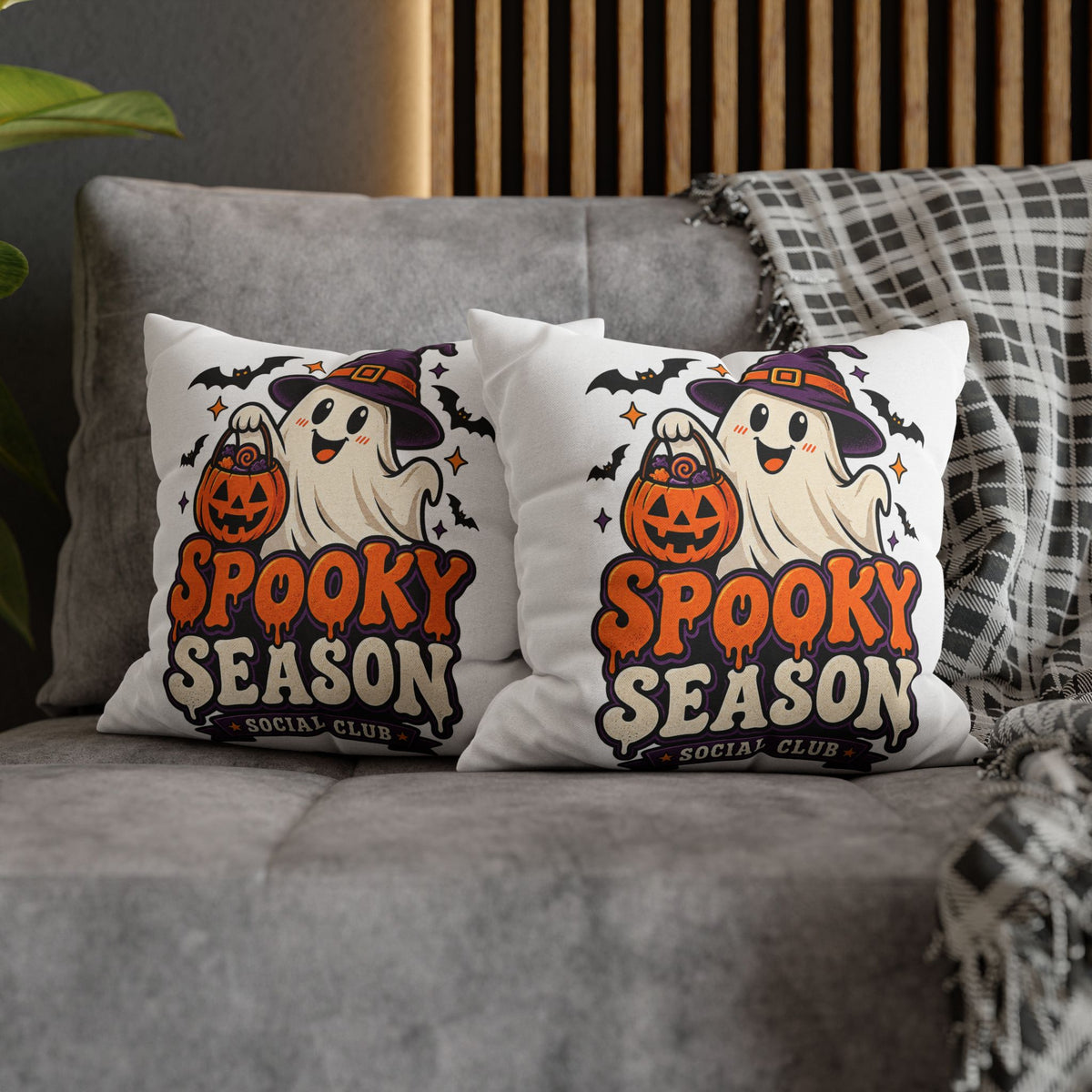 Spooky Season Pillow Cover — Halloween Ghost Pumpkin Decorative Throw Pillowcase