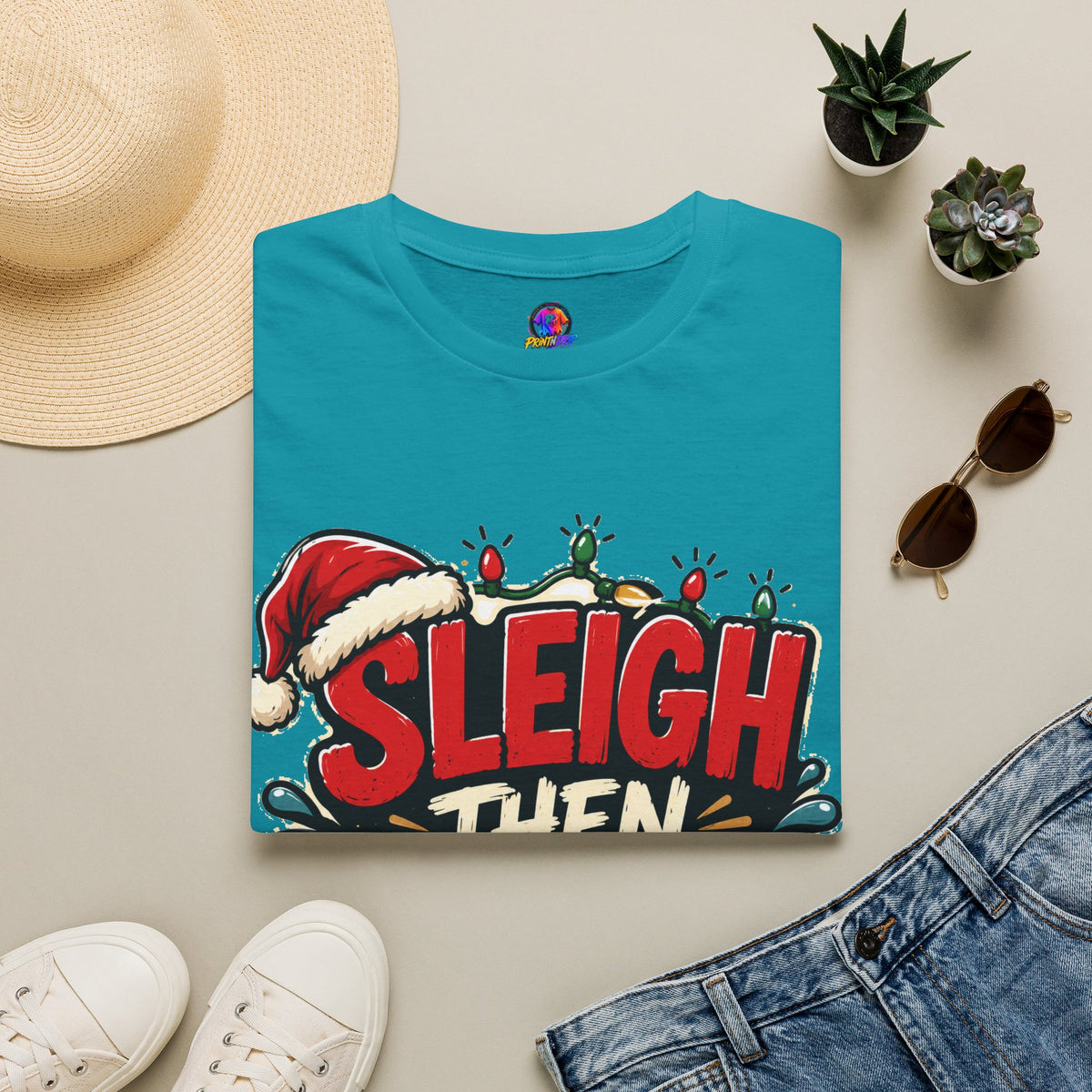 Sleigh Then Sweat T-Shirt — Funny Christmas Gym Holiday Tee