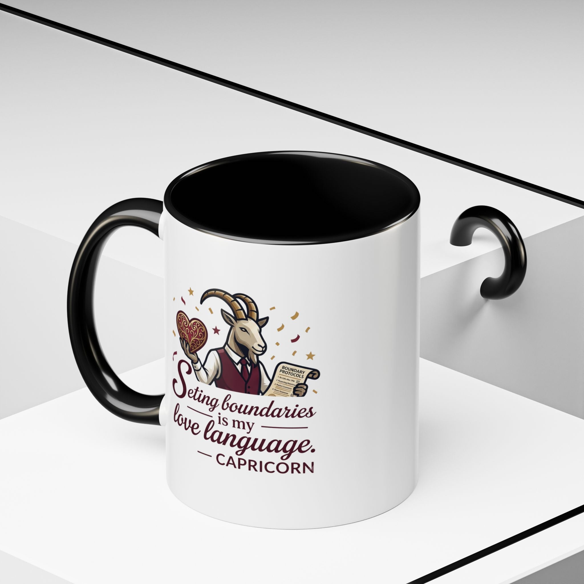 Capricorn Zodiac Coffee Mug — "Setting Boundaries Is My Love Language" Accent Mug