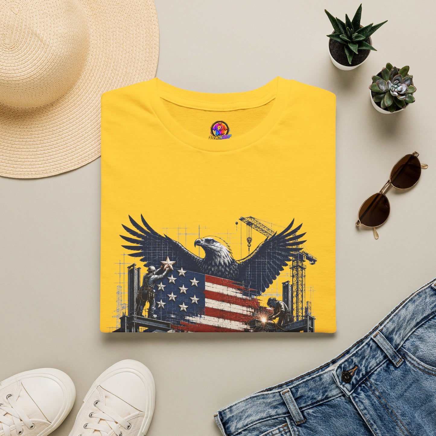 T-Shirt — 'America Is Still Under Construction' Patriotic Eagle Graphic