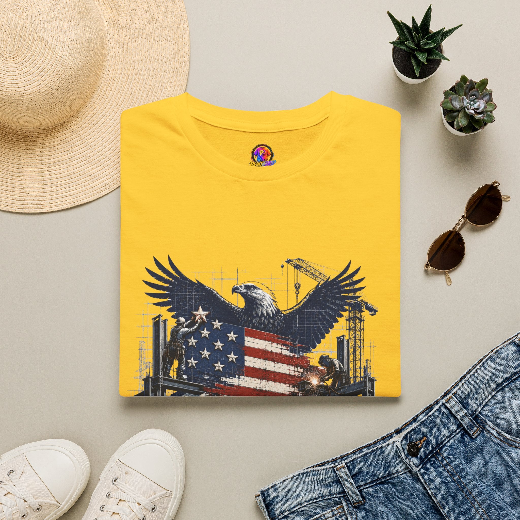 T-Shirt — 'America Is Still Under Construction' Patriotic Eagle Graphic