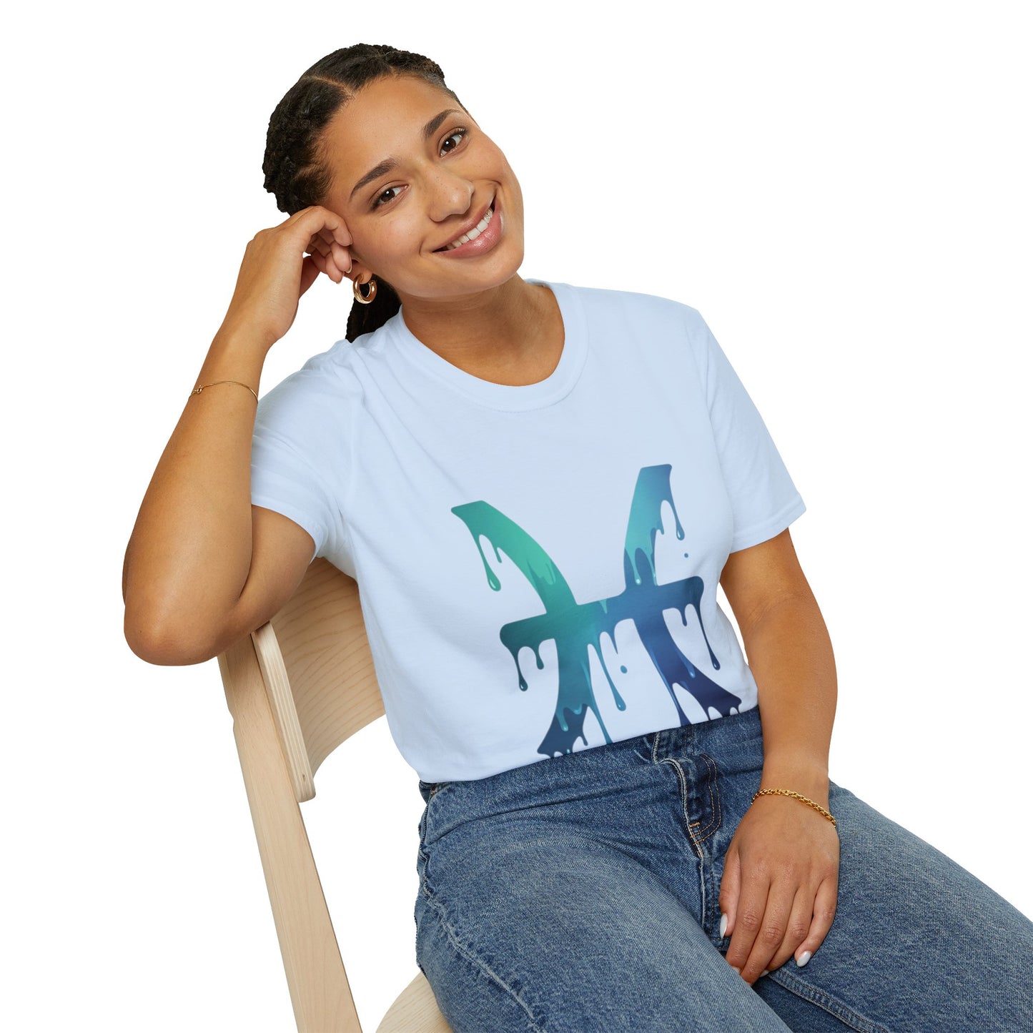 Pisces Drip Zodiac T-Shirt — Blue Gradient Astrological Tee