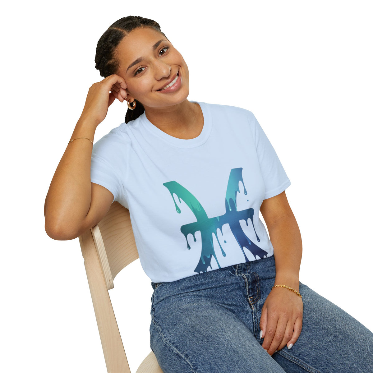 Pisces Drip Zodiac T-Shirt — Blue Gradient Astrological Tee