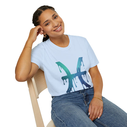Pisces Drip Zodiac T-Shirt — Blue Gradient Astrological Tee