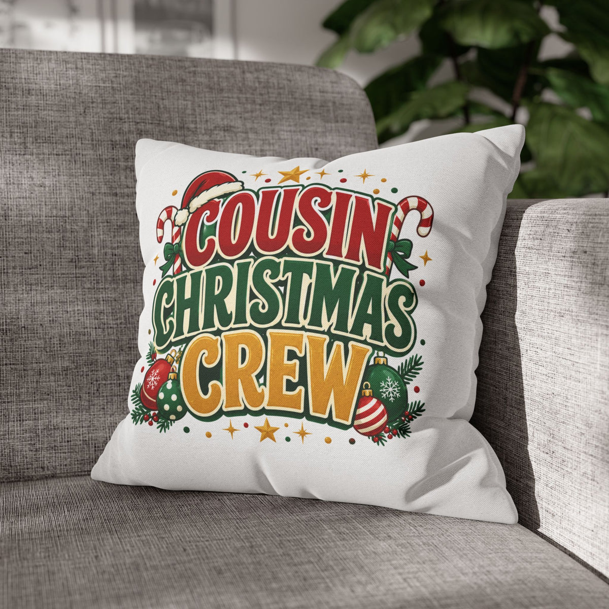 Cousin Christmas Crew Pillow Cover — Festive Holiday Decorative Throw Pillowcase