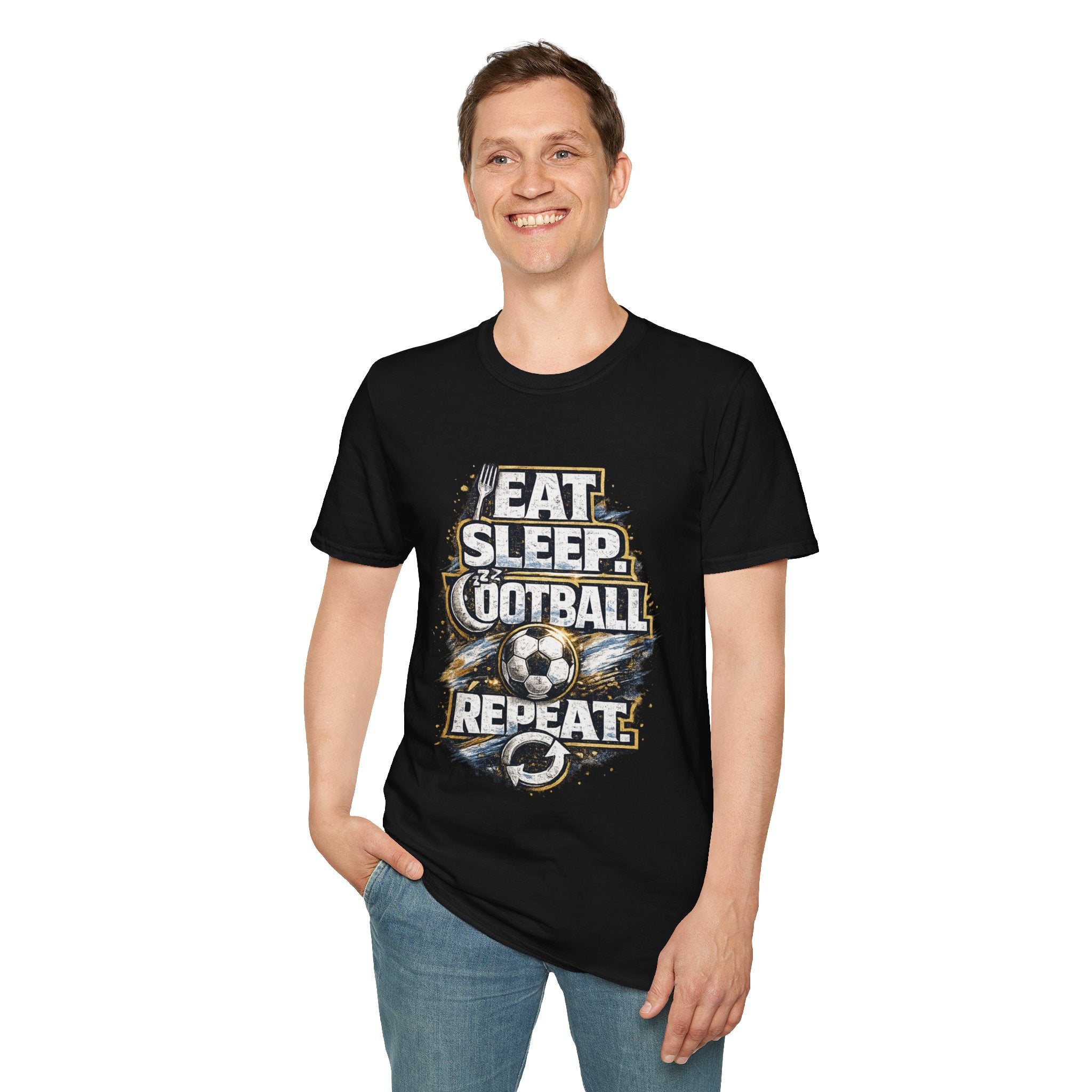 Football 'Eat Sleep Football Repeat' T-Shirt — Vintage Soccer Fan Tee