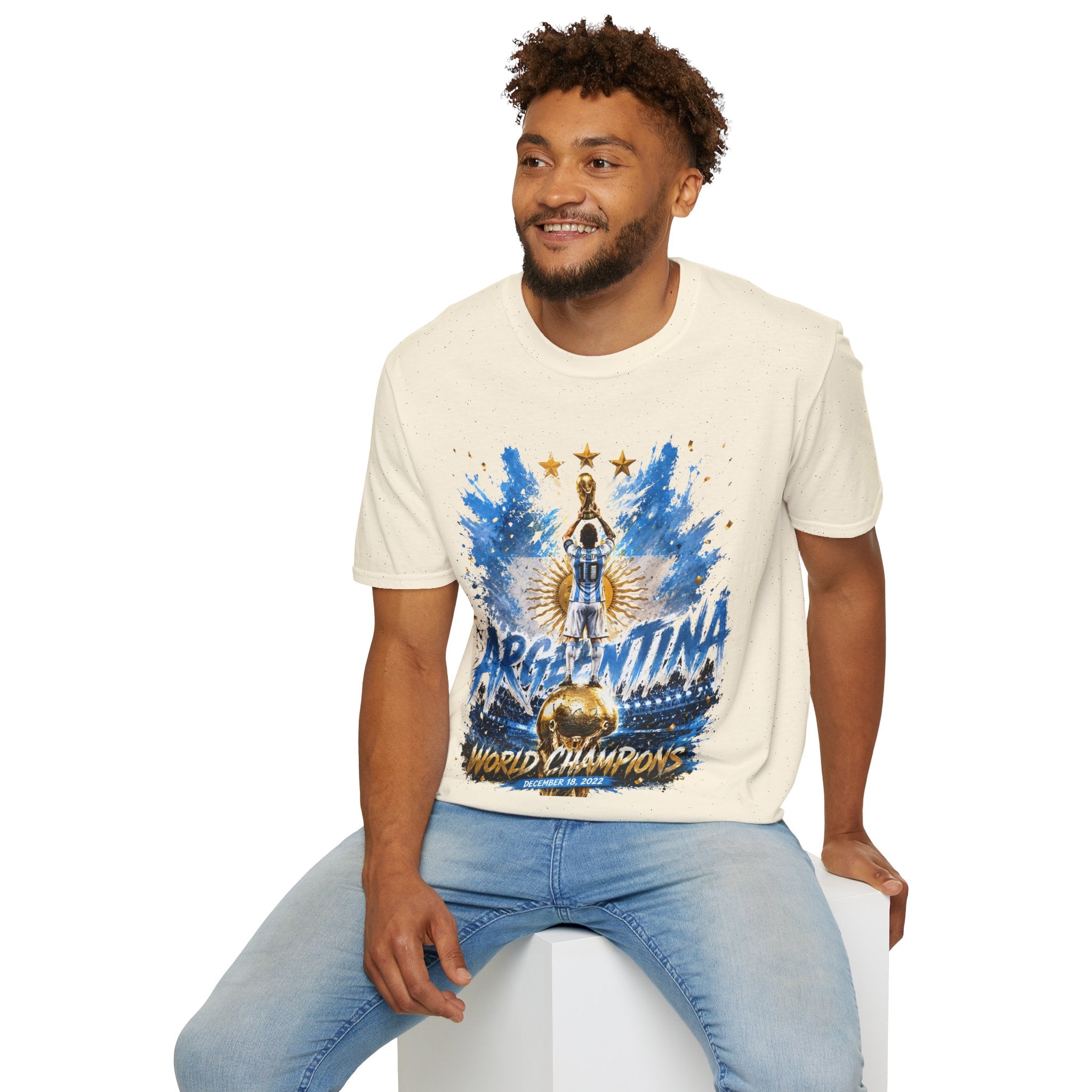 Argentina World Champions T‑Shirt — Soccer World Cup 3 Stars Tribute