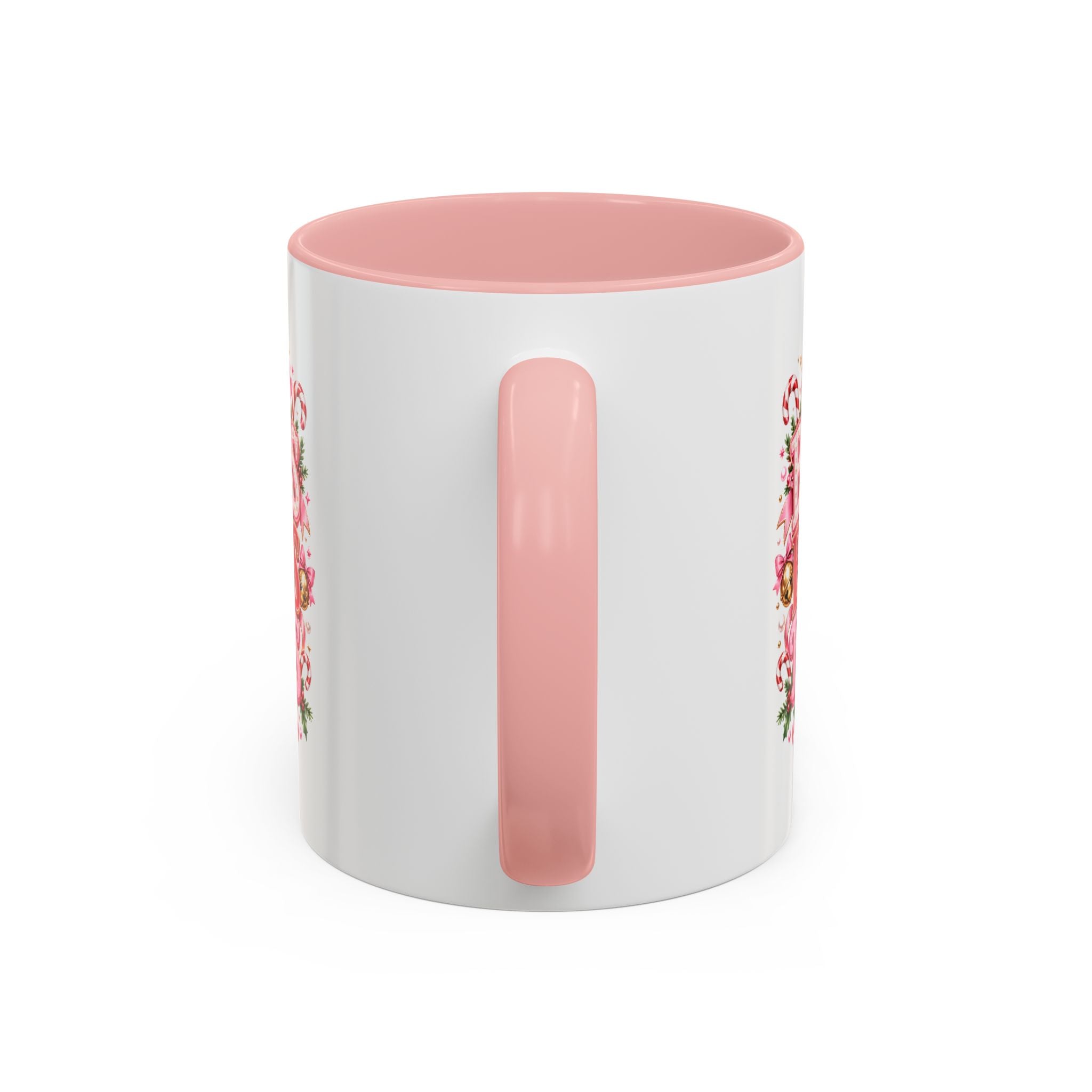 Modern Day Christmas Bows Bells Bliss Coffee Mug — Pink Holiday Accent Mug