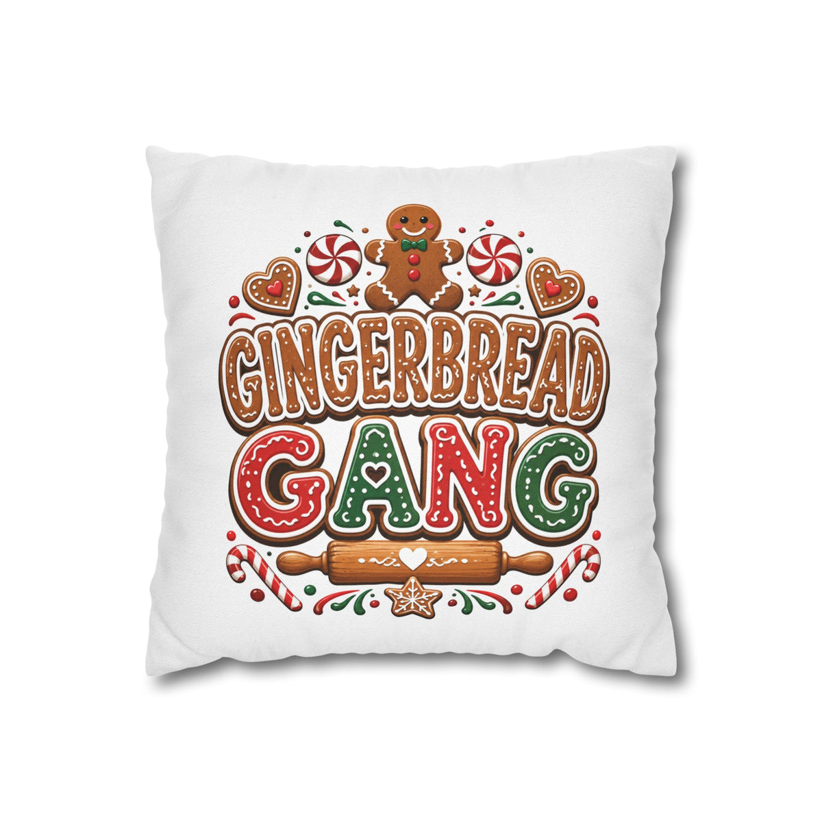 Christmas Gingerbread Gang Holiday Pillowcase — Festive Christmas Decorative Throw Pillow Cover