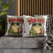 Square Pillowcase — "Not a Group Project" Funny Frog, Socially Selective Decorative Pillow Cover