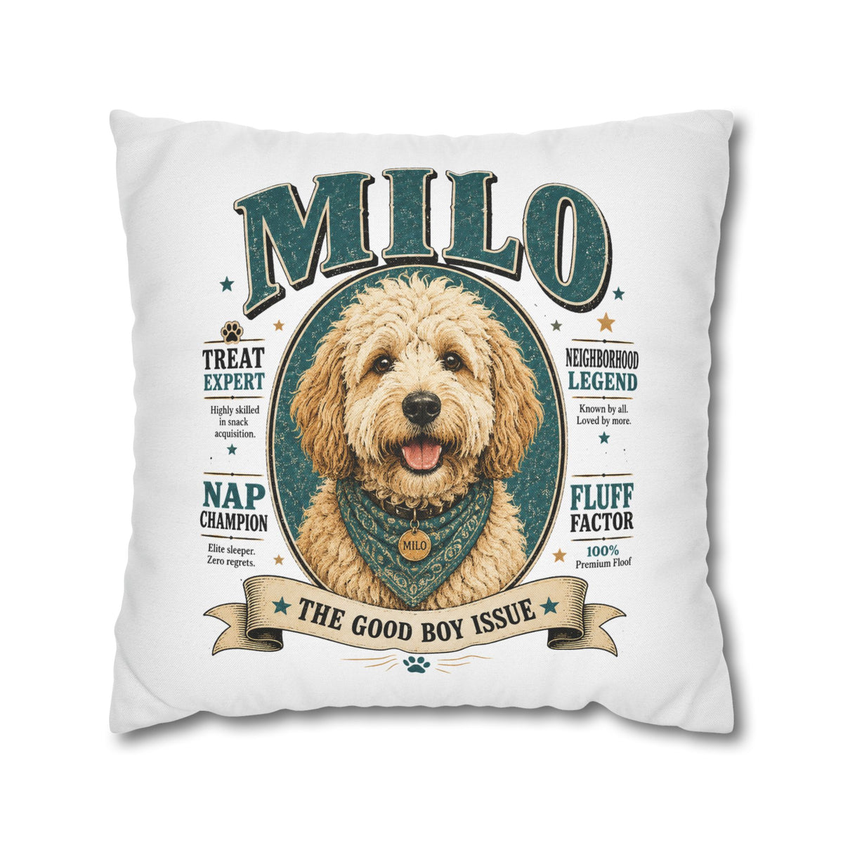 Dog Pillowcase — Personalized "Milo: The Good Boy Issue" Decorative Throw Pillowcase Milo Bailey Dog Dad Mom