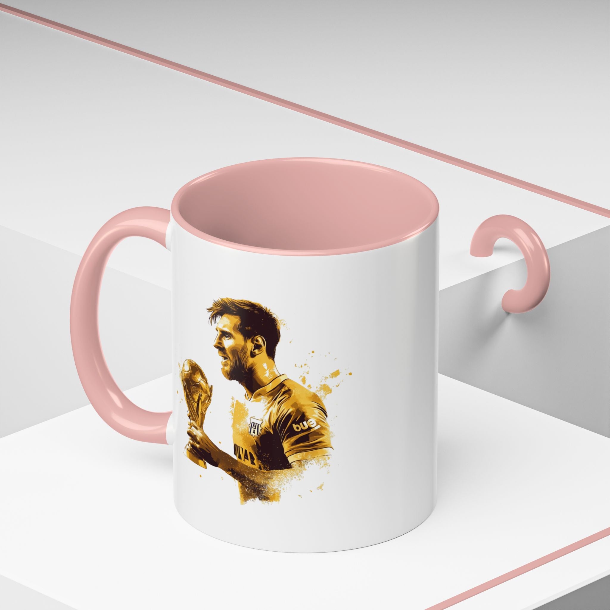 Soccer Legend Coffee Mug — Player Holding Trophy Accent Mug