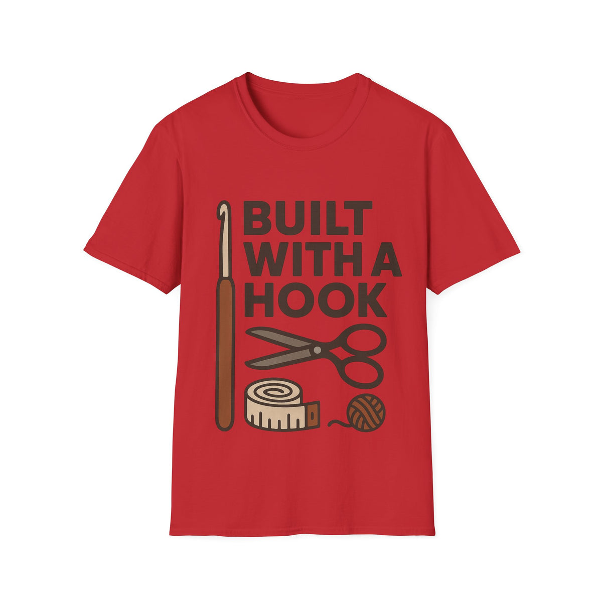 "Built With A Hook" Funny Crochet Graphic Tee - Minimalist Yarn Maker Crafting White T-Shirt - Trending Now - September 2026