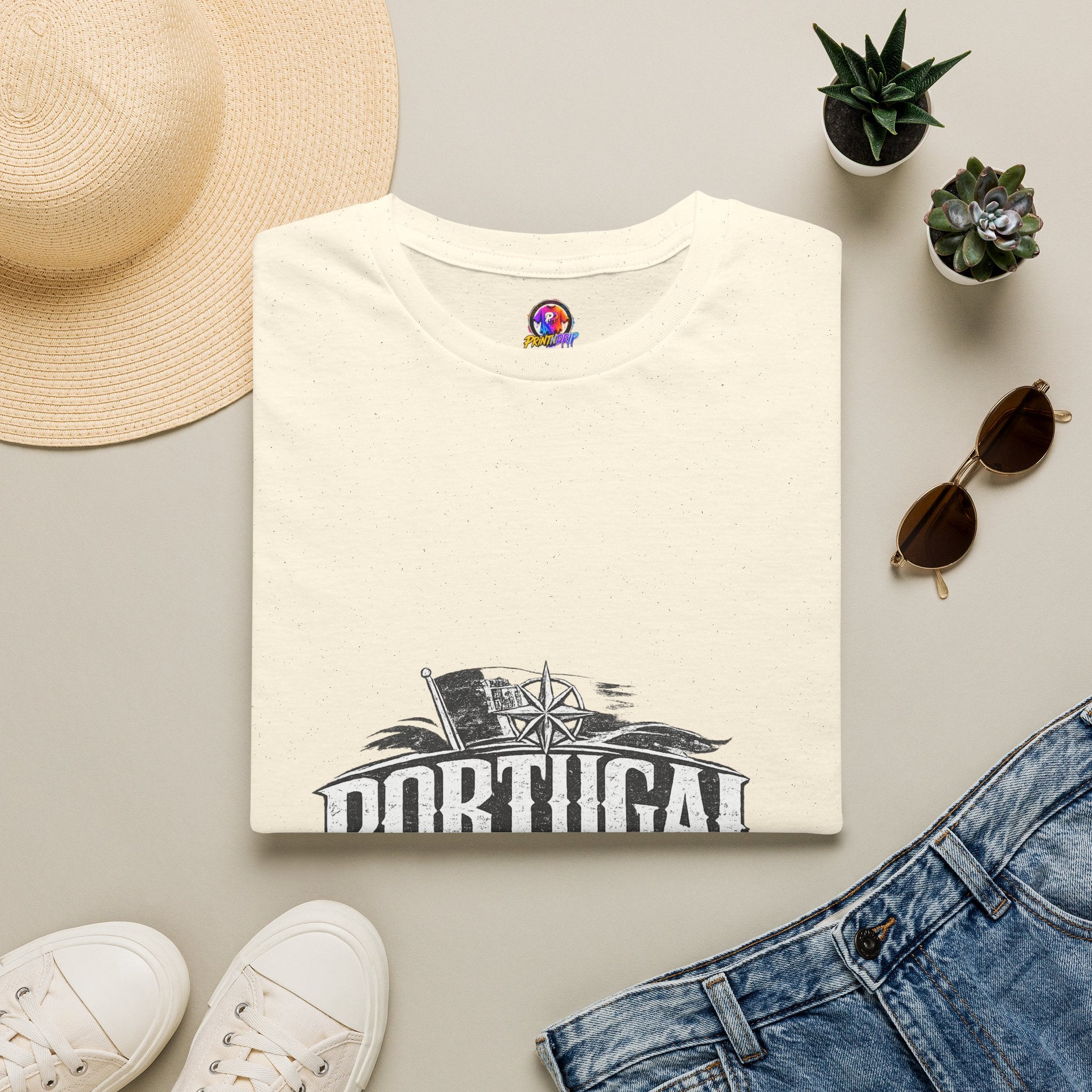 Portugal Vintage Compass T-Shirt — Nautical Travel Souvenir