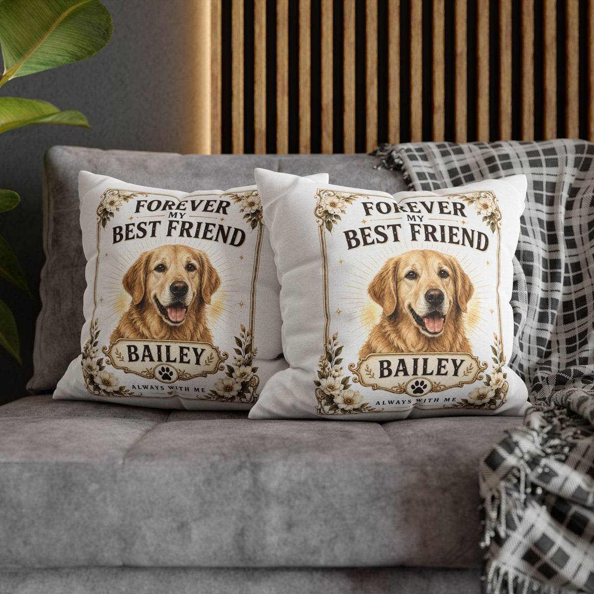 Forever My Best Friend Milo Bailey Dog Dad Mom Personalized Dog Pillow – Golden Retriever Memorial Cushion (Name: Bailey)