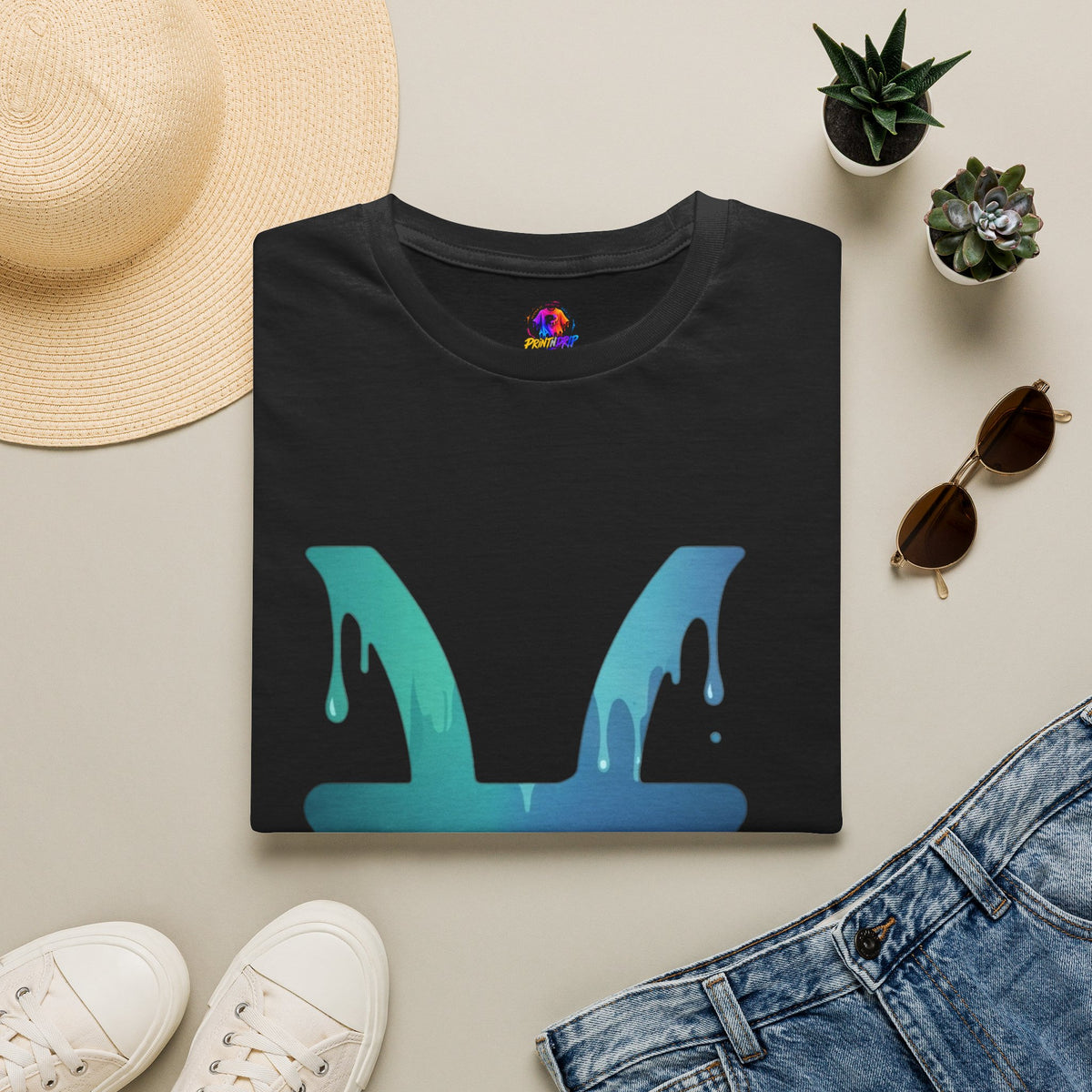 Pisces Drip Zodiac T-Shirt — Blue Gradient Astrological Tee