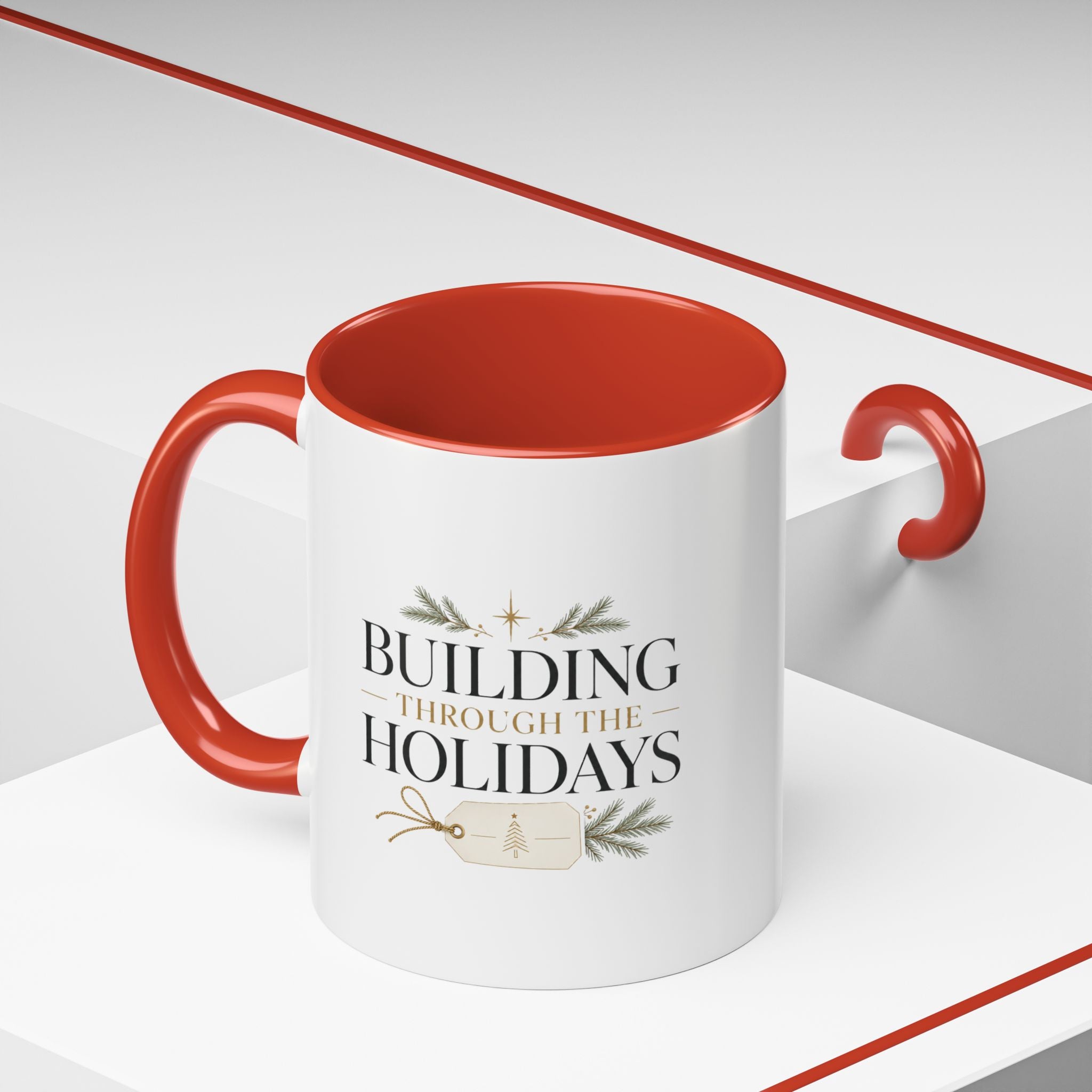 Christmas Holiday Coffee Mug — "Building Through the Holidays" Accent Ceramic Mug