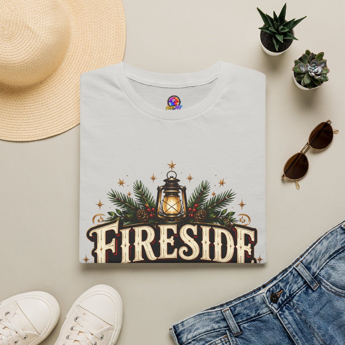 Fireside Festive Club T-Shirt — Cozy Holiday Lantern Graphic Tee
