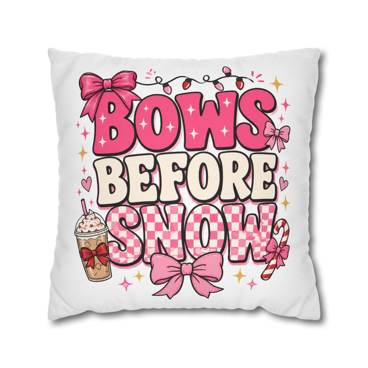 Bows Before Snow Holiday Pillowcase Modern Day Christmas – Pink Christmas Decorative Throw Pillow Cover