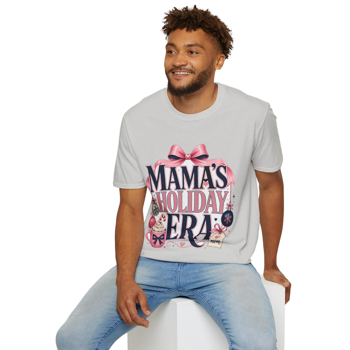 Mama's Holiday Era T-Shirt — Festive Pink Bow Christmas Tee for Moms