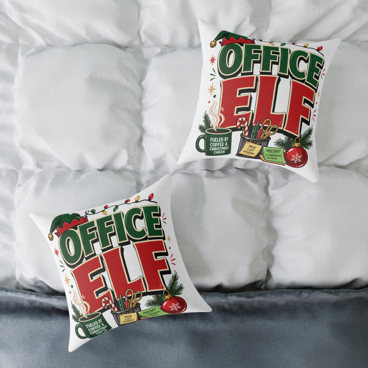 Office Elf Christmas Pillow