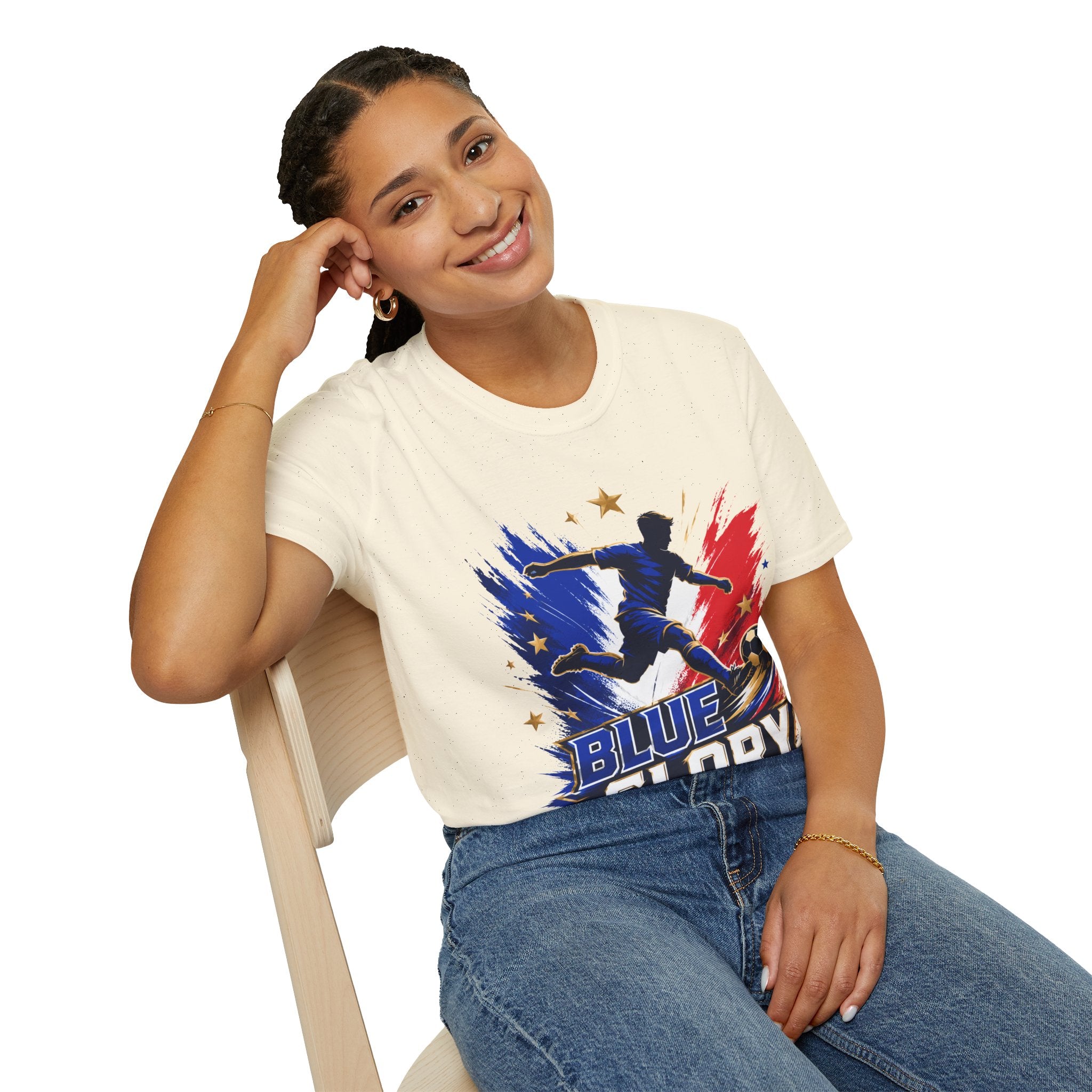 France Soccer T-Shirt — "Blue Glory" Red, White & Blue Player Graphic