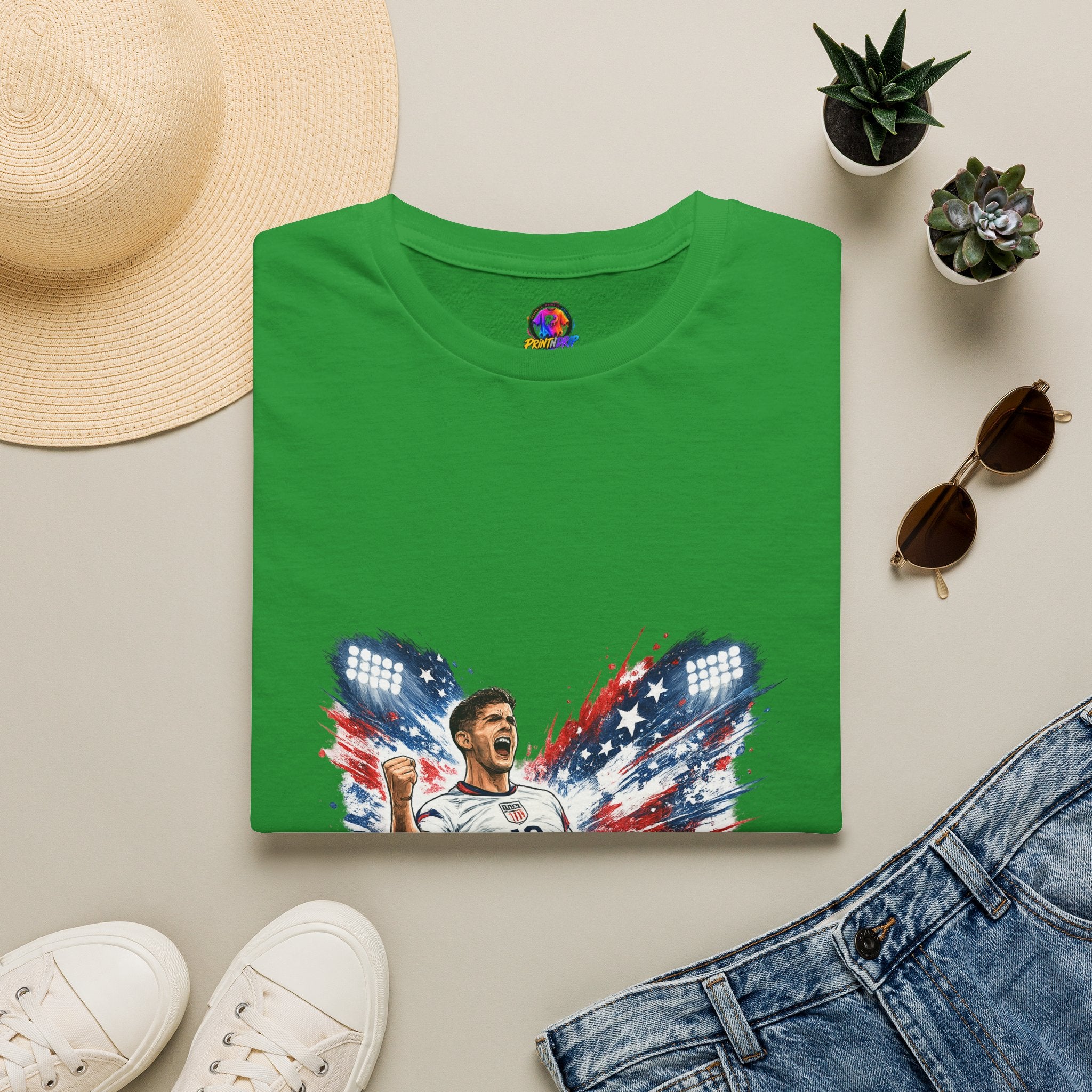 USA Soccer Player Flag T-Shirt — Patriotic Football Fan Tee