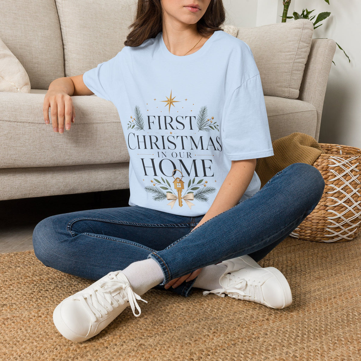First Christmas T-Shirt — 'First Christmas in Our Home' Elegant Holiday Tee