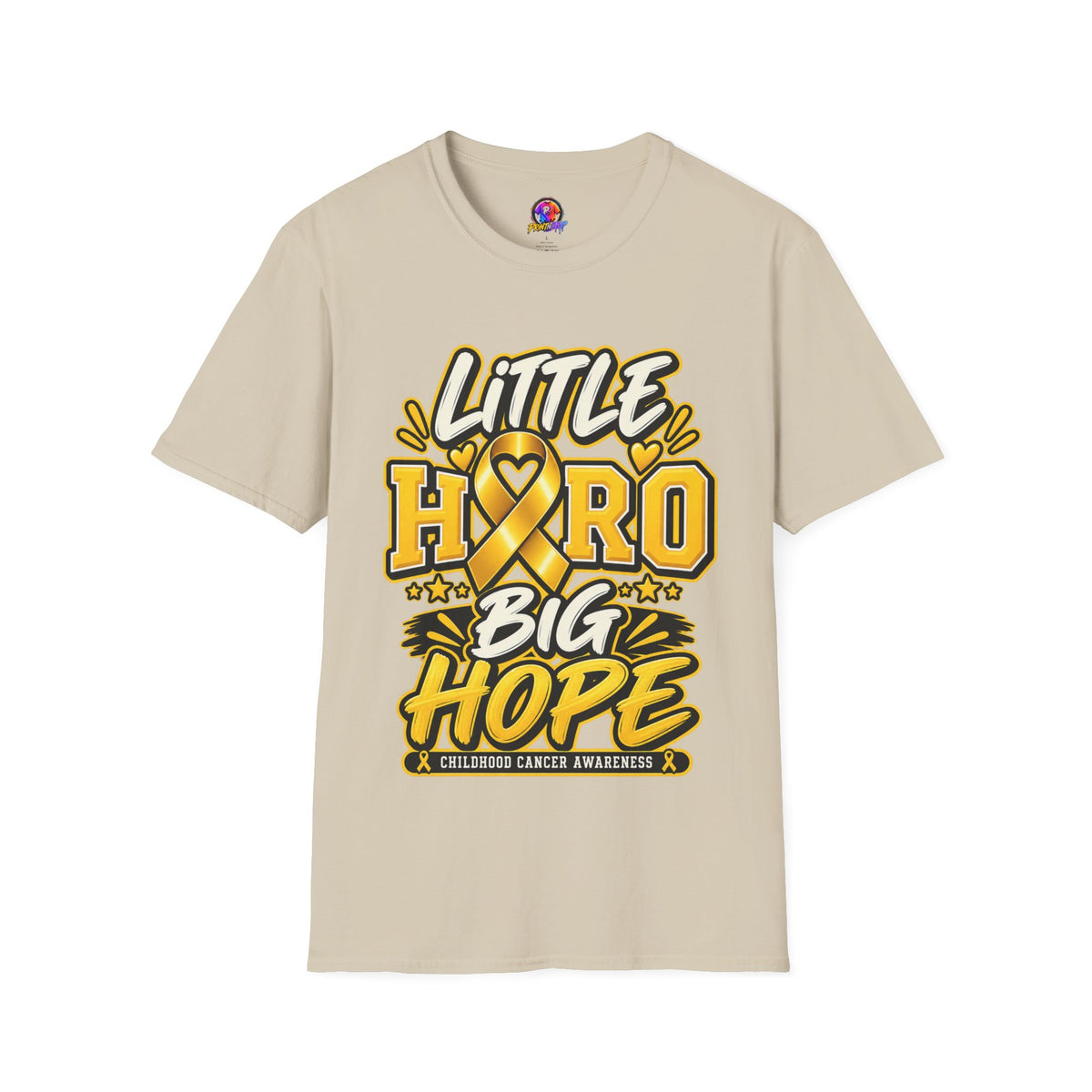 Kids Childhood Cancer Awareness T-Shirt — "Little Hero Big Hope" Gold Ribbon