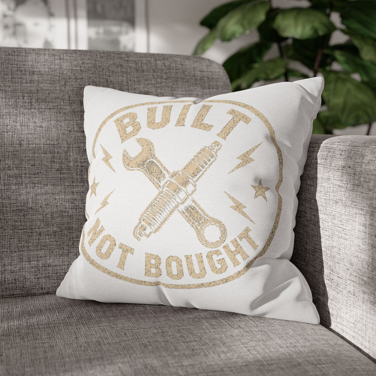 Built Not Bought Decorative Pillowcase Milo Bailey Dog Dad Mom — Mechanic Tool Wrench Spark Plug Graphic