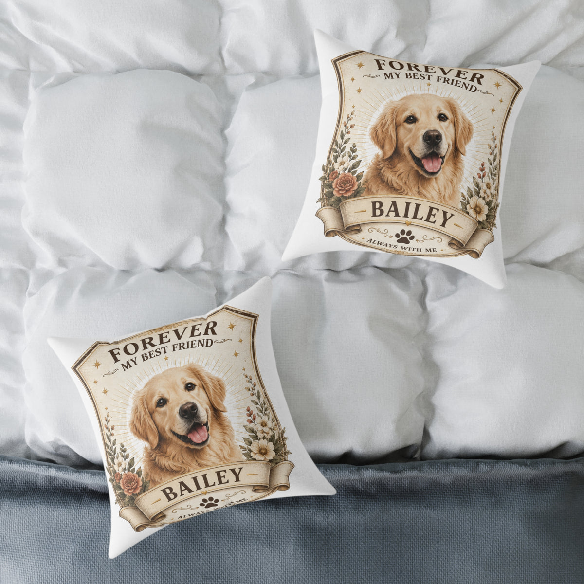 Forever My Best Friend Golden Retriever Pillow Milo Bailey Dog Dad Mom— Personalized Dog Name Cushion