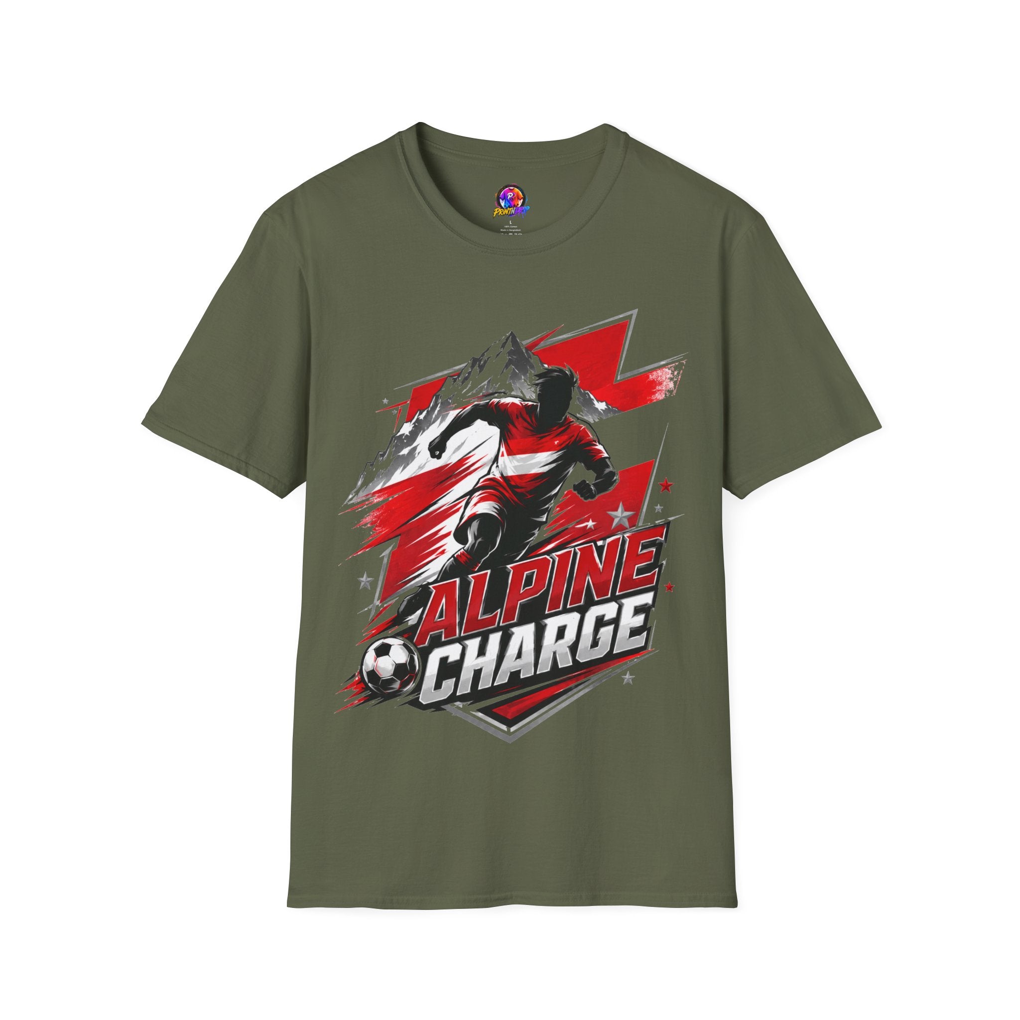 Austria  Alpine Charge Soccer T-Shirt — Mountain Football Graphic Tee -