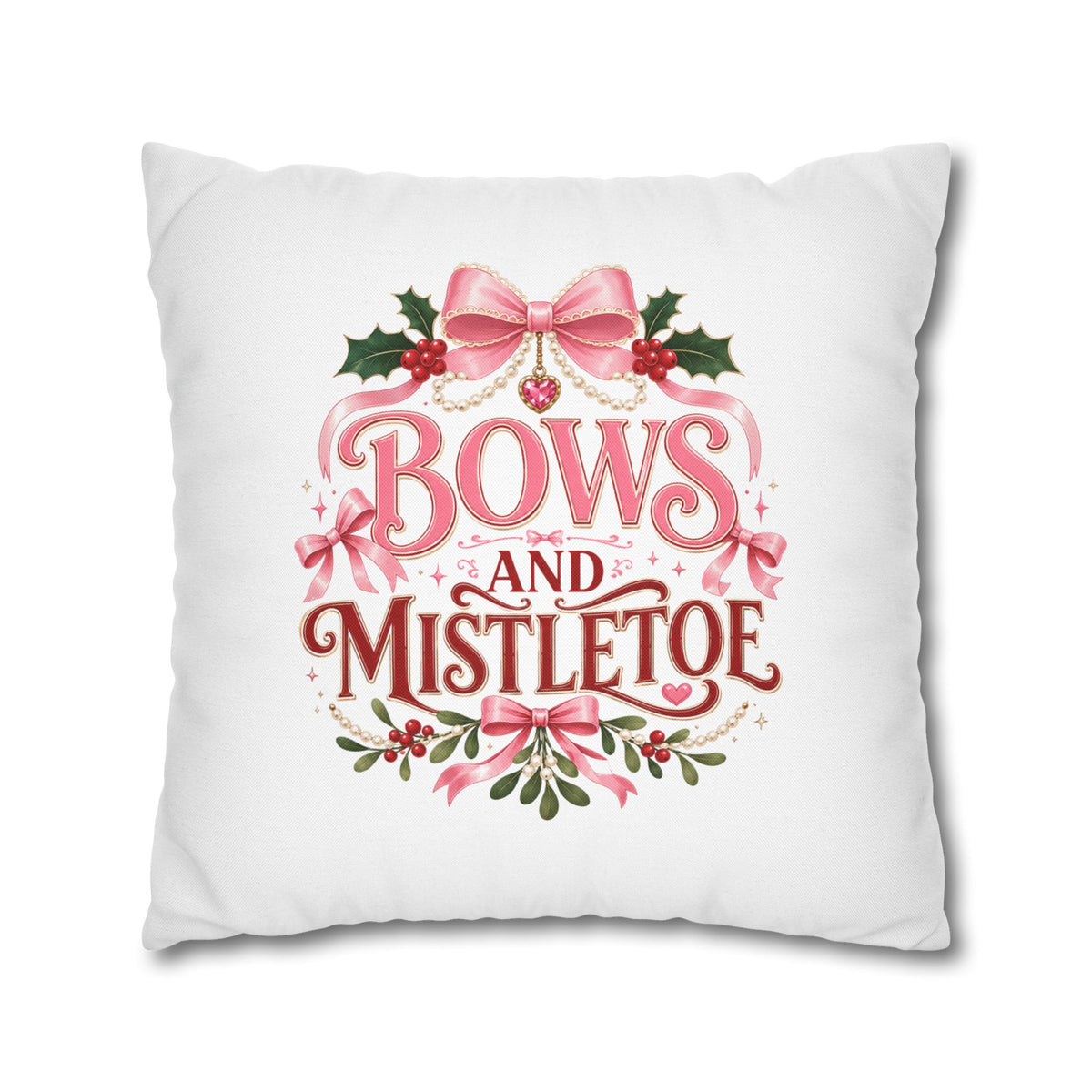 Christmas Pillowcase Bows and Mistletoe Christmas Pillow