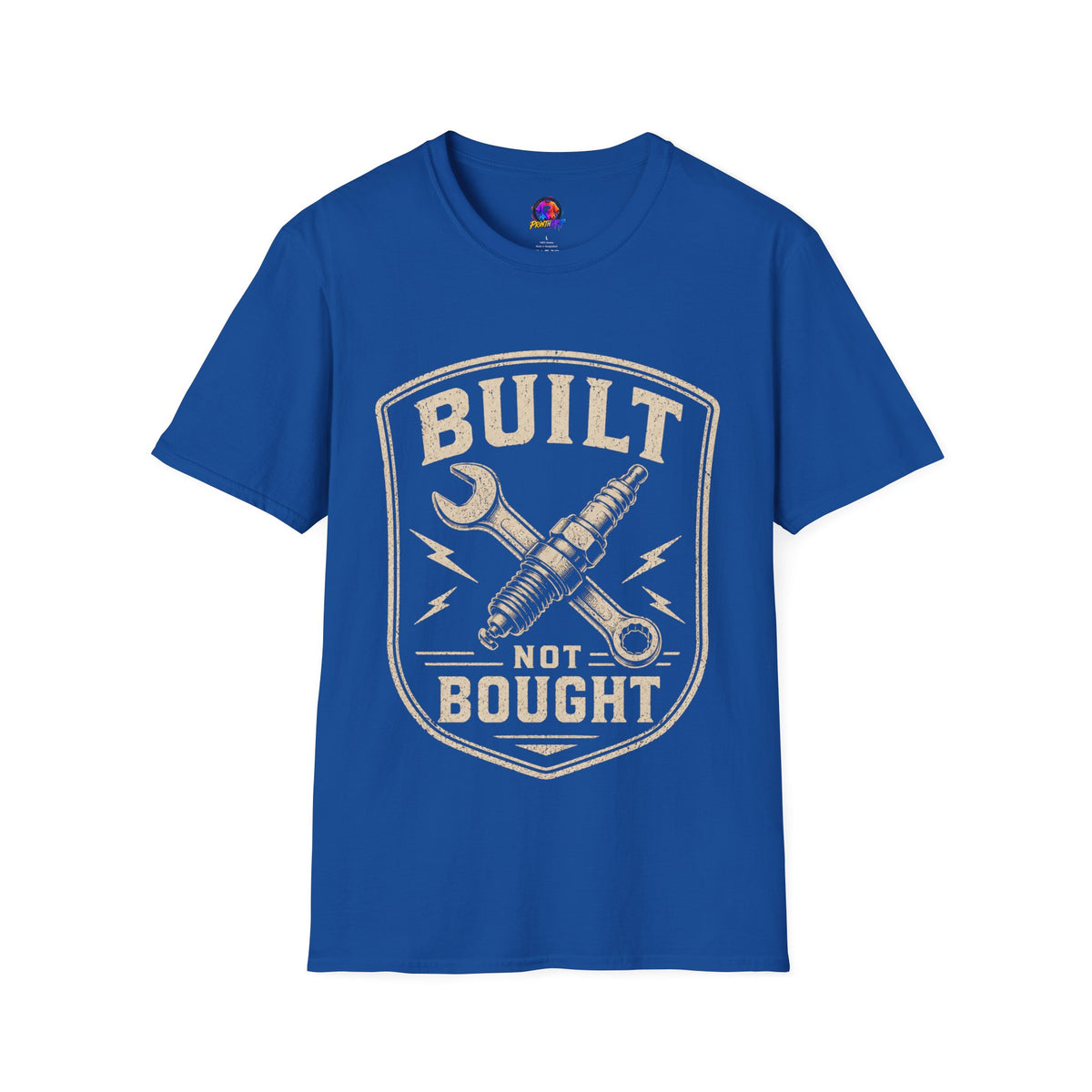 Built Not Bought T-Shirt — Vintage Mechanic Wrench & Spark Plug Design