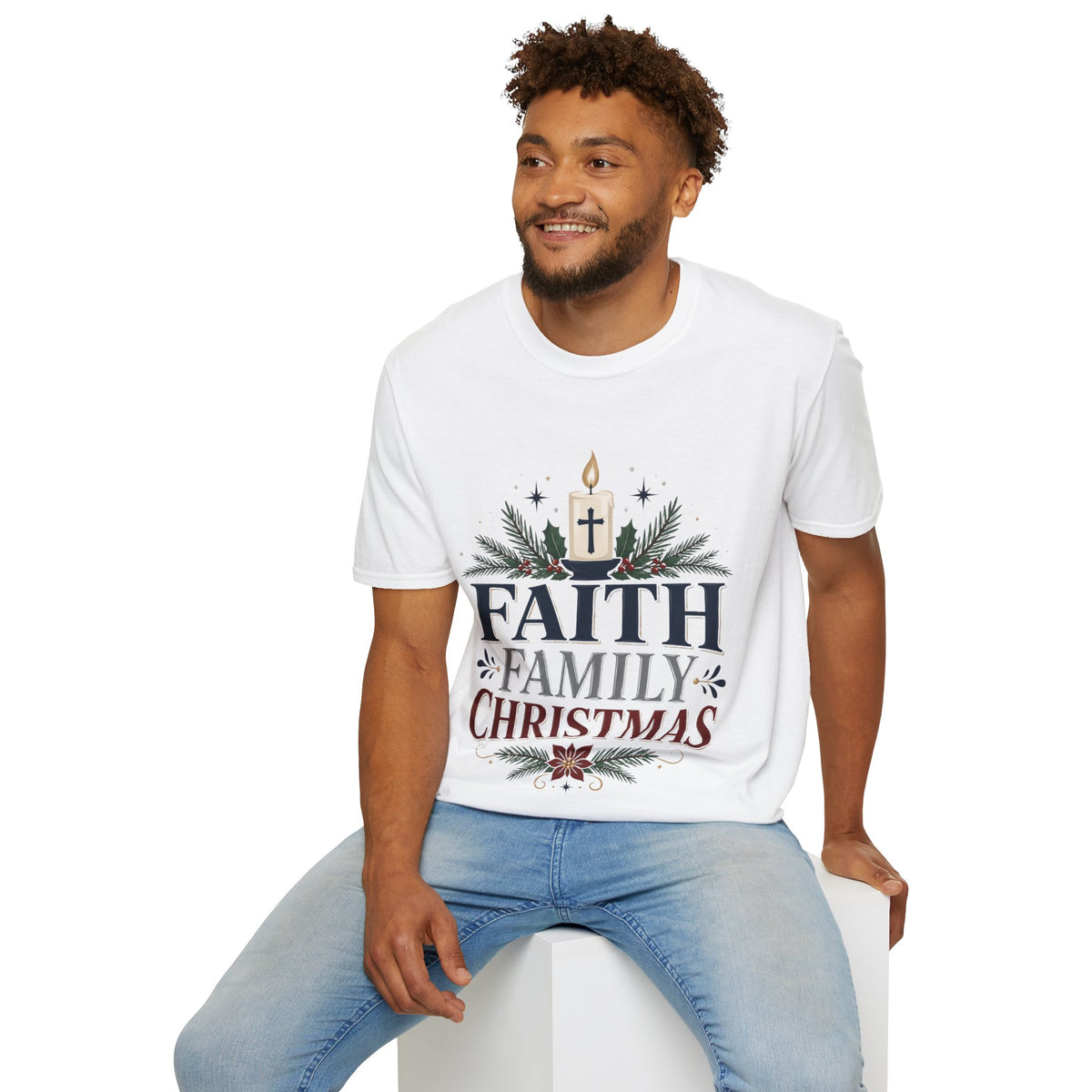 Christmas Faith T-Shirt — "Faith, Family, Christmas" Religious Holiday Tee