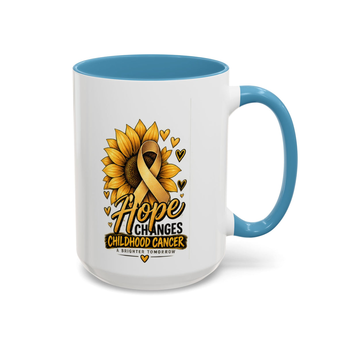 Hope Changes Childhood Cancer Mug – Gold Ribbon Sunflower Accent Coffee Cup (11/15oz)