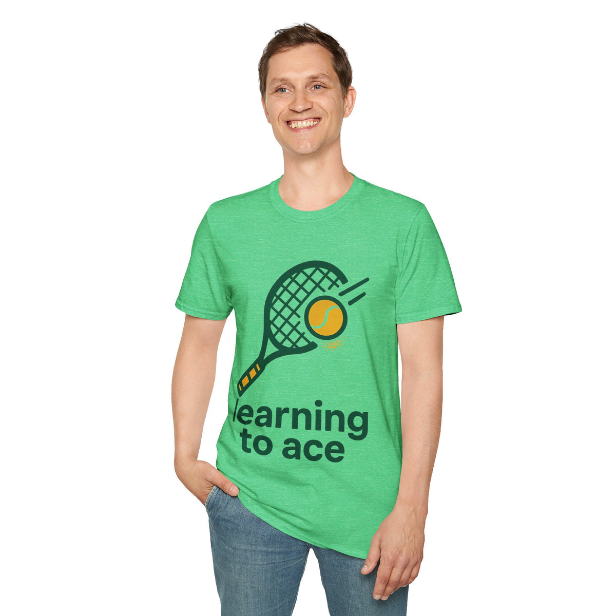 "Learning To Ace" Retro Tennis Racket Graphic Tee - Cute Preppy Athletic Club White T-Shirt - Trending Now - September 2026