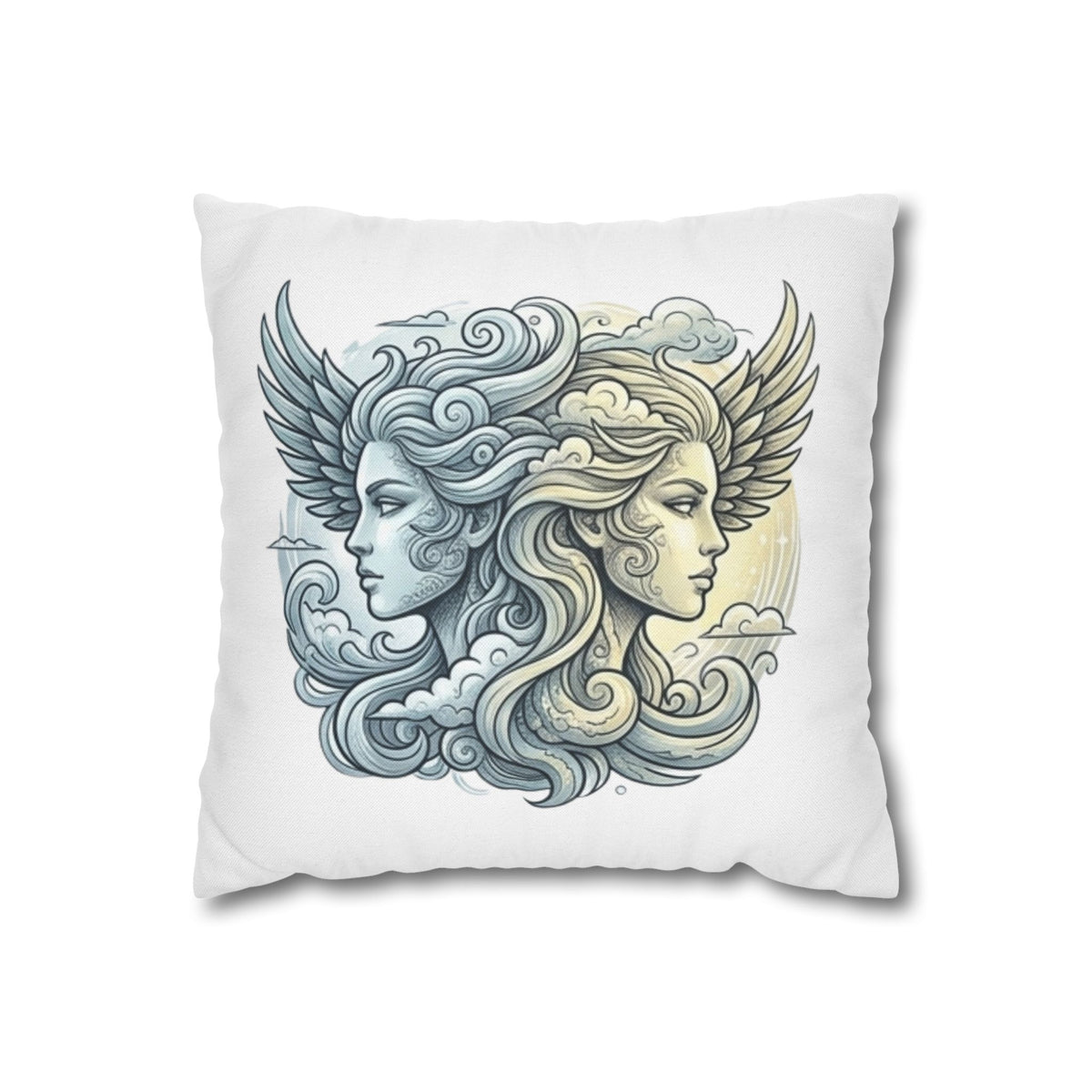 Gemini Dual Goddess Decorative Pillowcase — Celestial Sun & Moon Art Throw Pillow