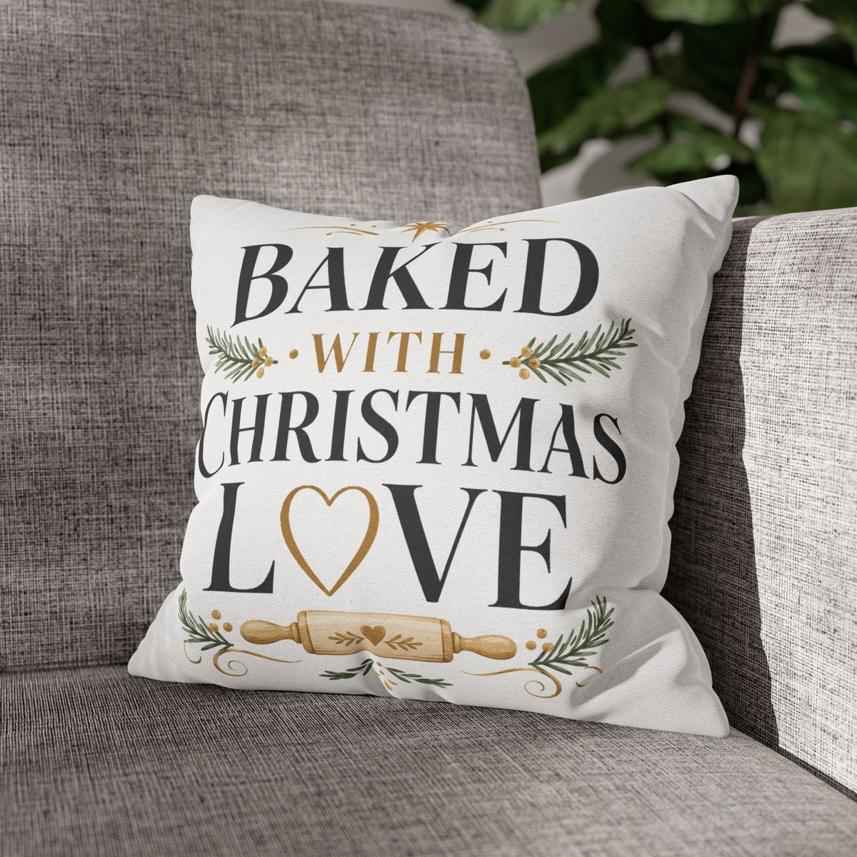 Christmas Baking Pillowcase — “Baked with Christmas Love” Decorative Throw Pillowcase