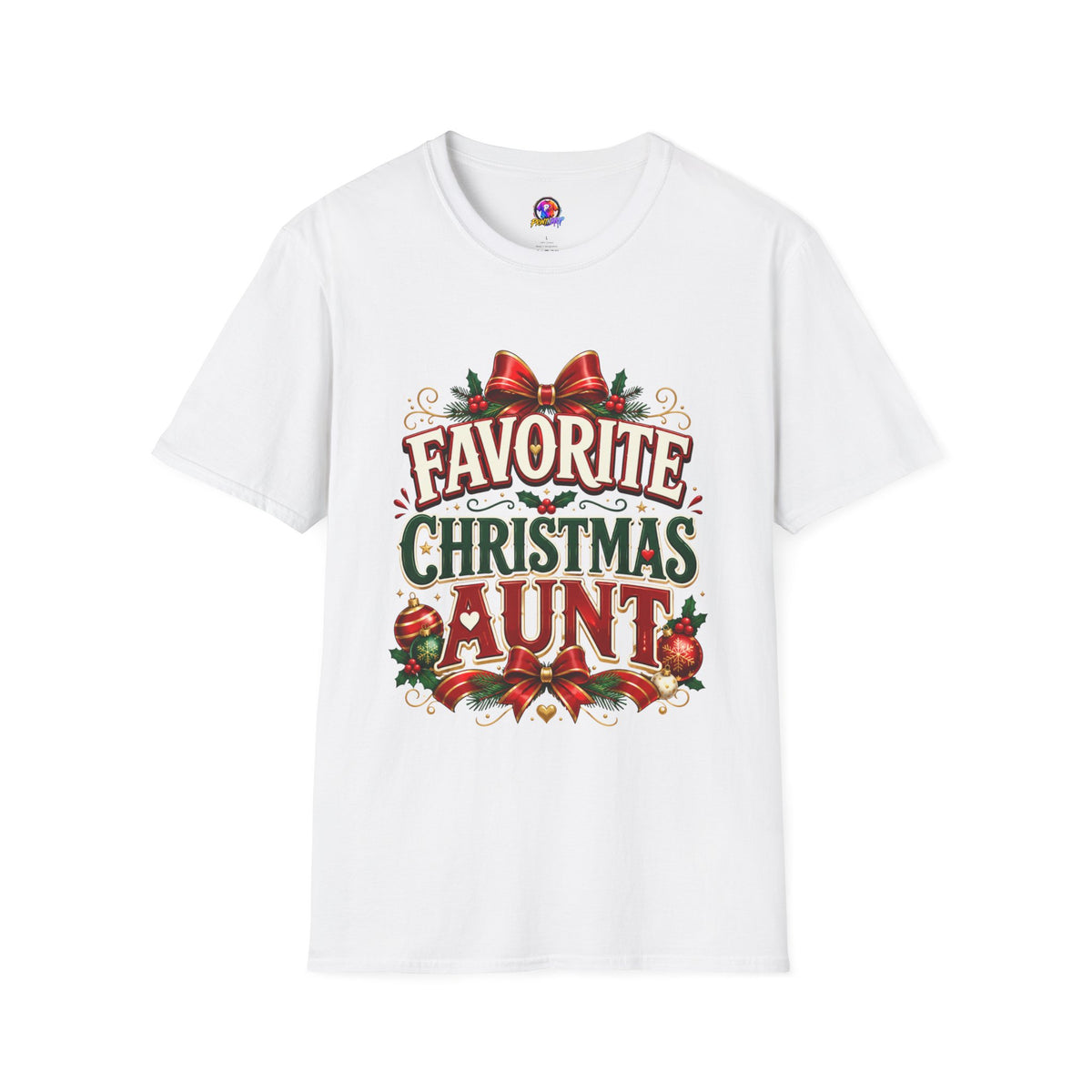 Favorite Christmas Aunt T-Shirt — Festive Holiday Auntie Tee with Bow & Holly