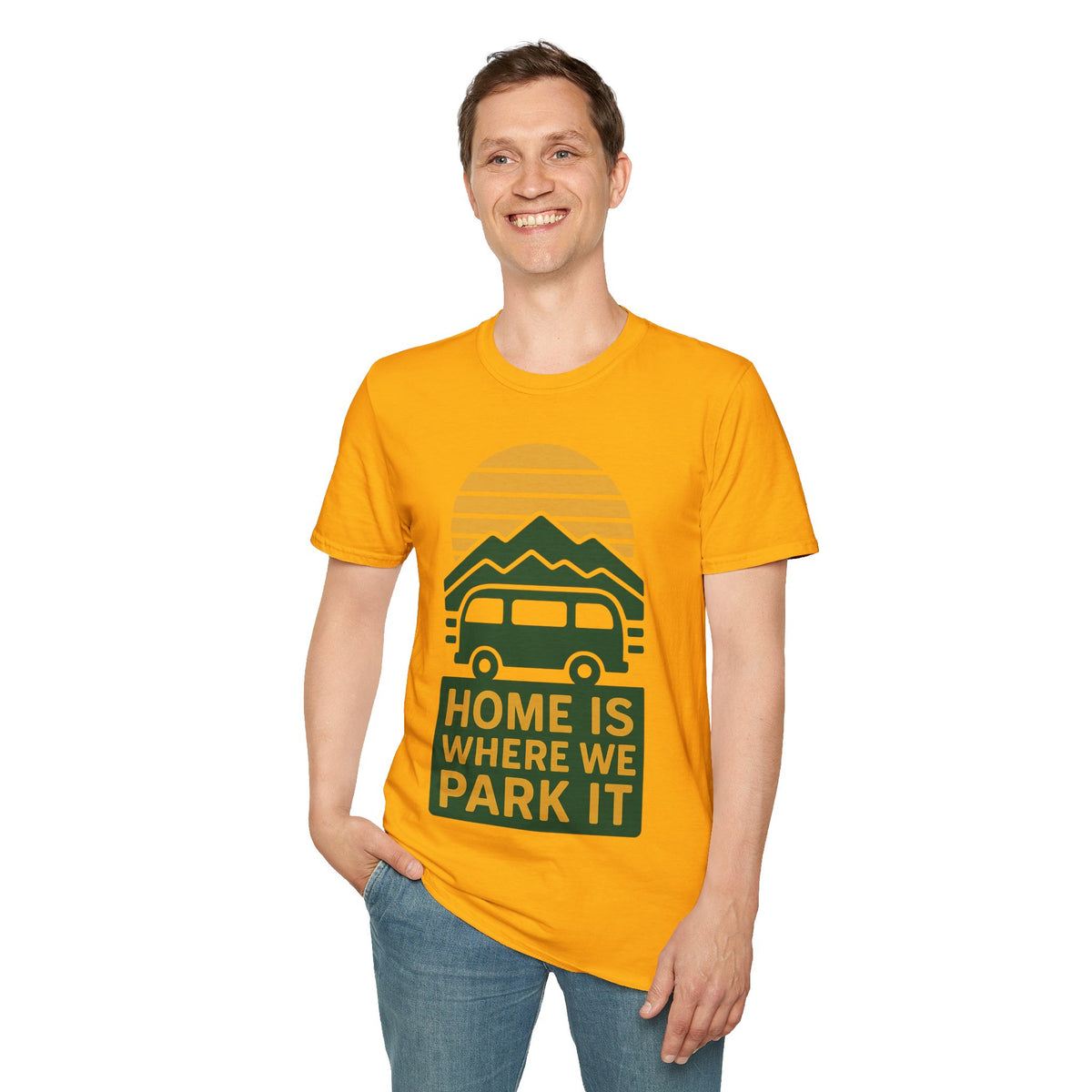 Camping T-Shirt — "Home Is Where We Park It" Retro Mountain Sunset Tee - Trending Now - September 2026