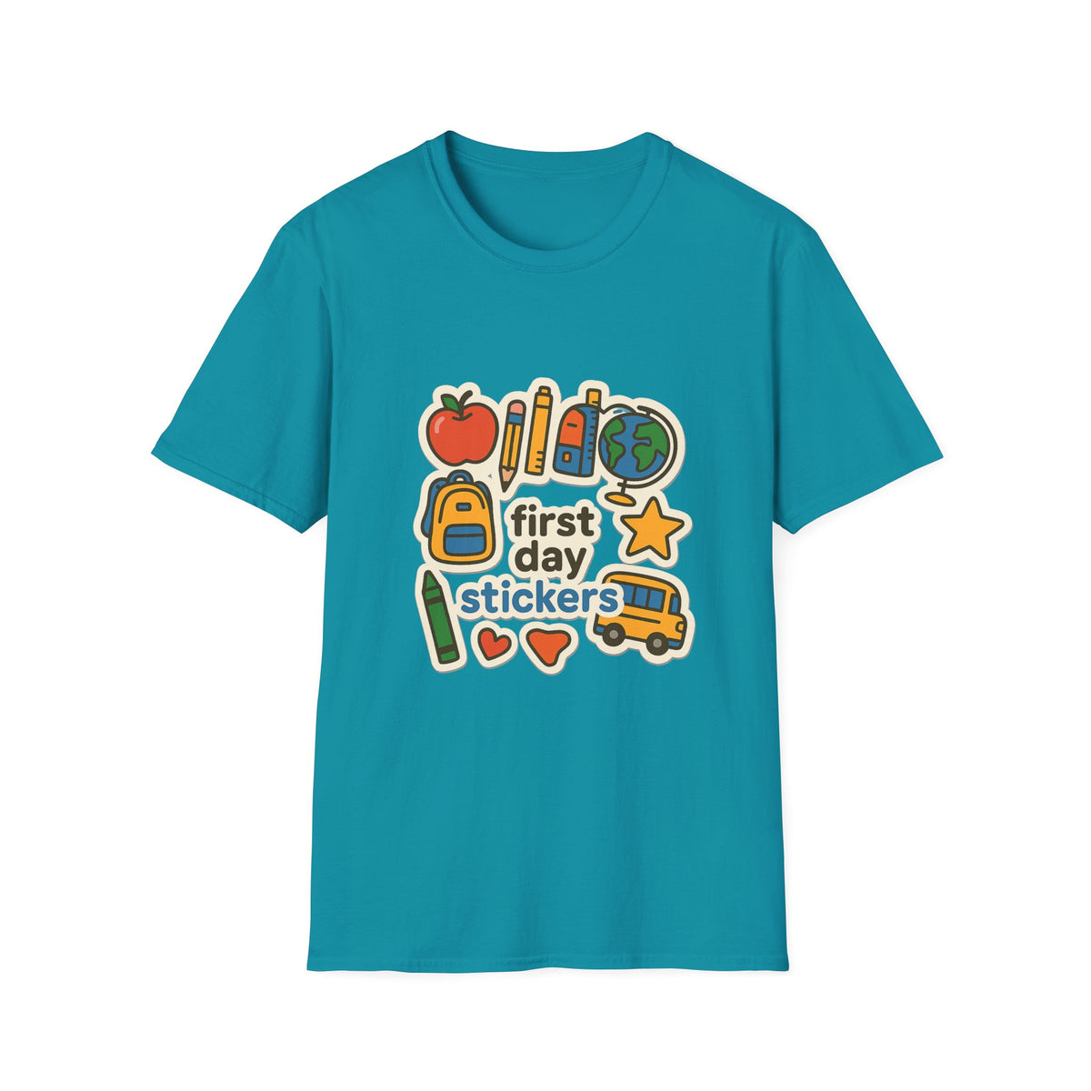 Teacher Sticker Icons T-Shirt — Cute Apple, Pencil & Globe School Tee - Trending Now - August 2026