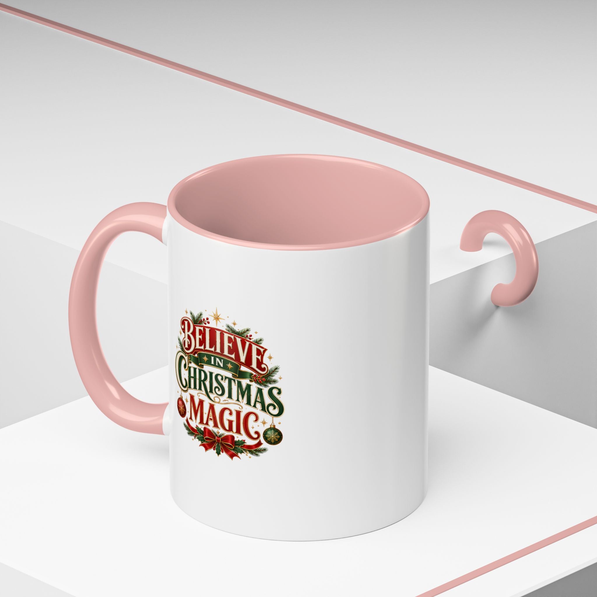 Believe in Christmas Magic Accent Coffee Mug — Festive Holiday ,Ceramic