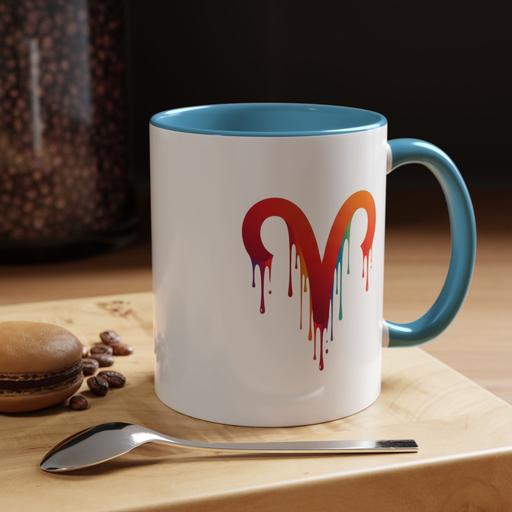 Rainbow Drip Heart Coffee Mug — Colorful Art Accent Mug