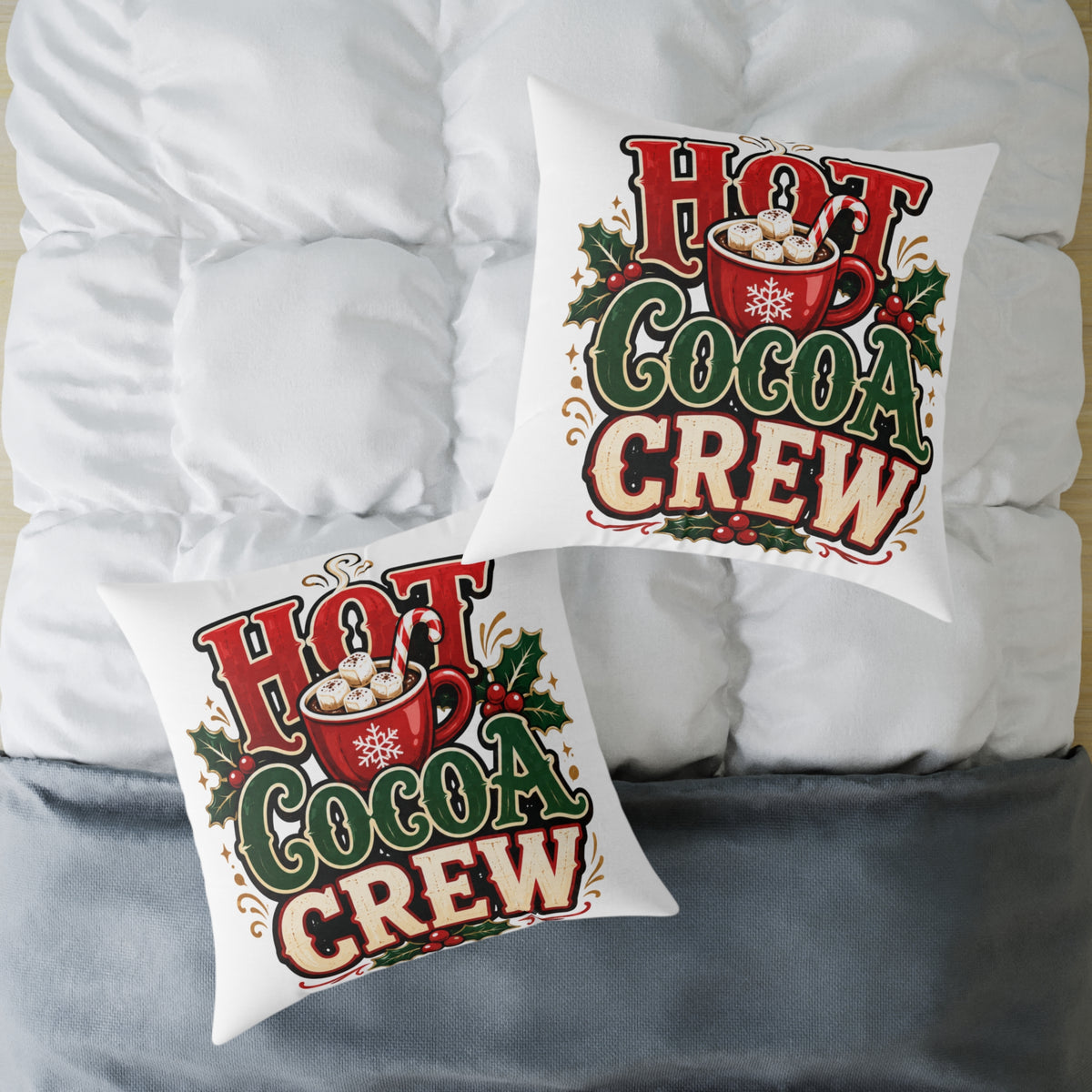 Christmas Hot Cocoa Crew Throw Pillow — Christmas Holiday Decorative Cushion