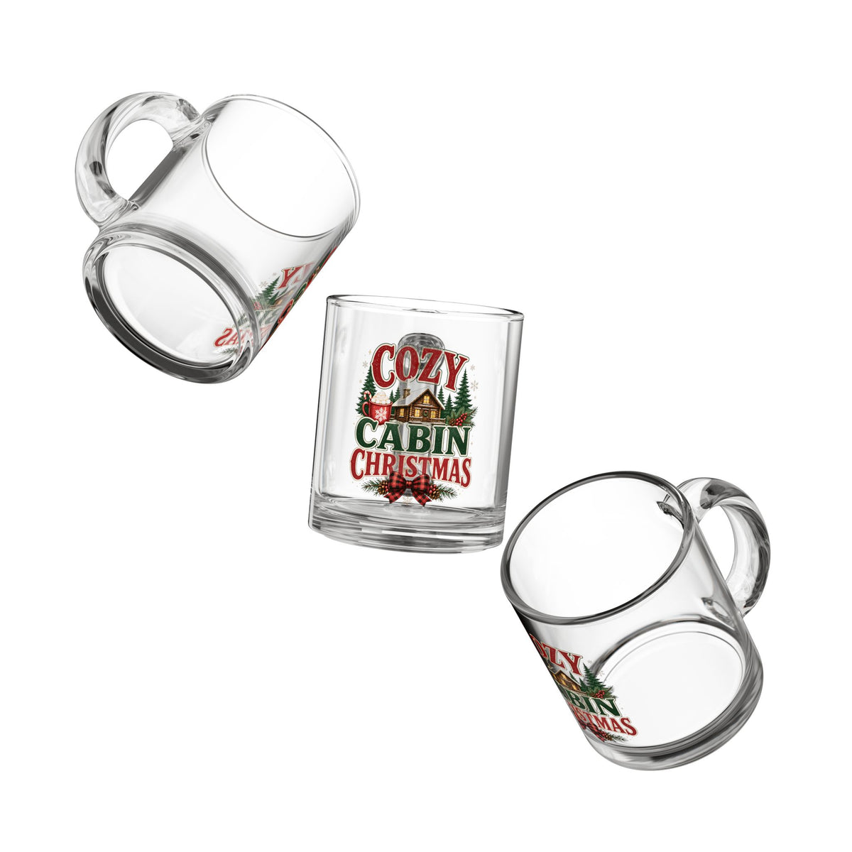 Christmas Glass Mug 10 oz Cozy Cabin Christmas Glass Mug — 10oz Holiday Coffee Cup