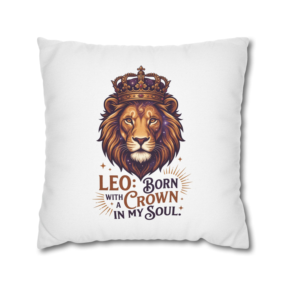 Leo Zodiac Born With Crown Spun Polyester Square Pillowcase