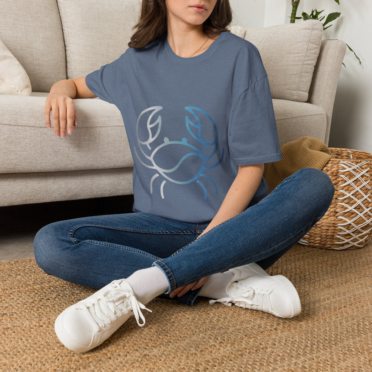 Cancer Zodiac Crab Graphic T-Shirt — Minimal Coastal Zodiac Summer Tee