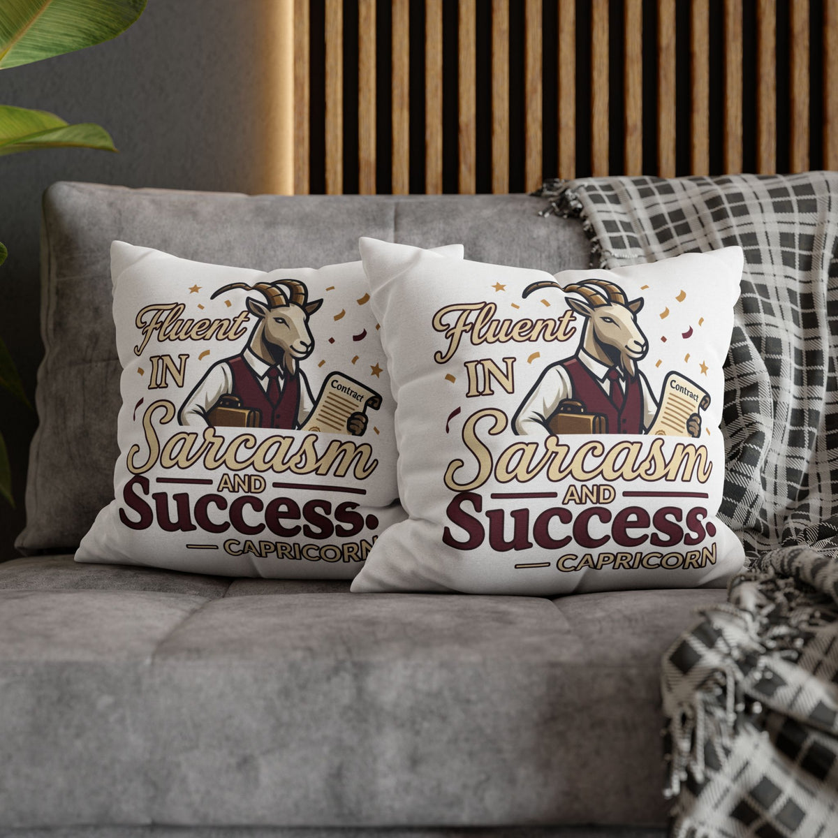 Capricorn Pillowcase – "Fluent in Sarcasm and Success" Decorative Throw Pillowcase